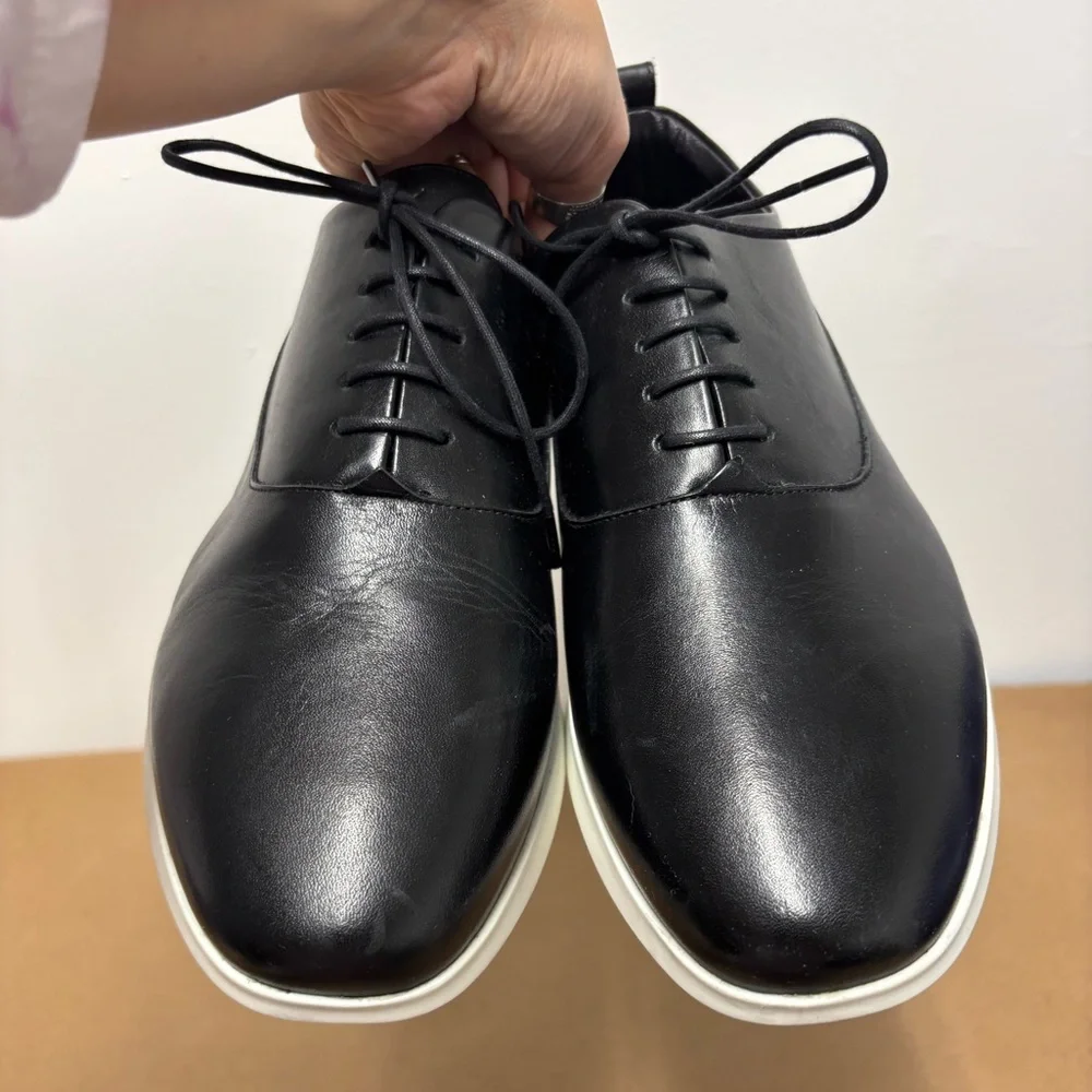 Men's Black Leather Lace-Up Sneakers - Minimal Dress Casual